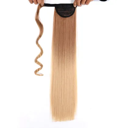 Hot selling straight long wrap around brazilian black clip in pony tail