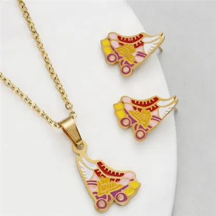 Yiwu Aceon Stainless Steel Child Cartoon Enamel Earring Charm Ice Skate Jewelry Set