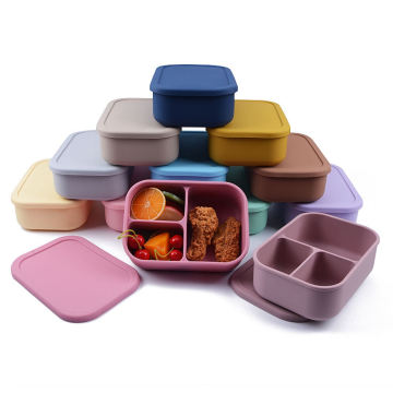 School Portable Insulated Lunch Box Set: 800ml, 3 Compartment BPA-Free Silicone Bento Food Storage Containers for Kids