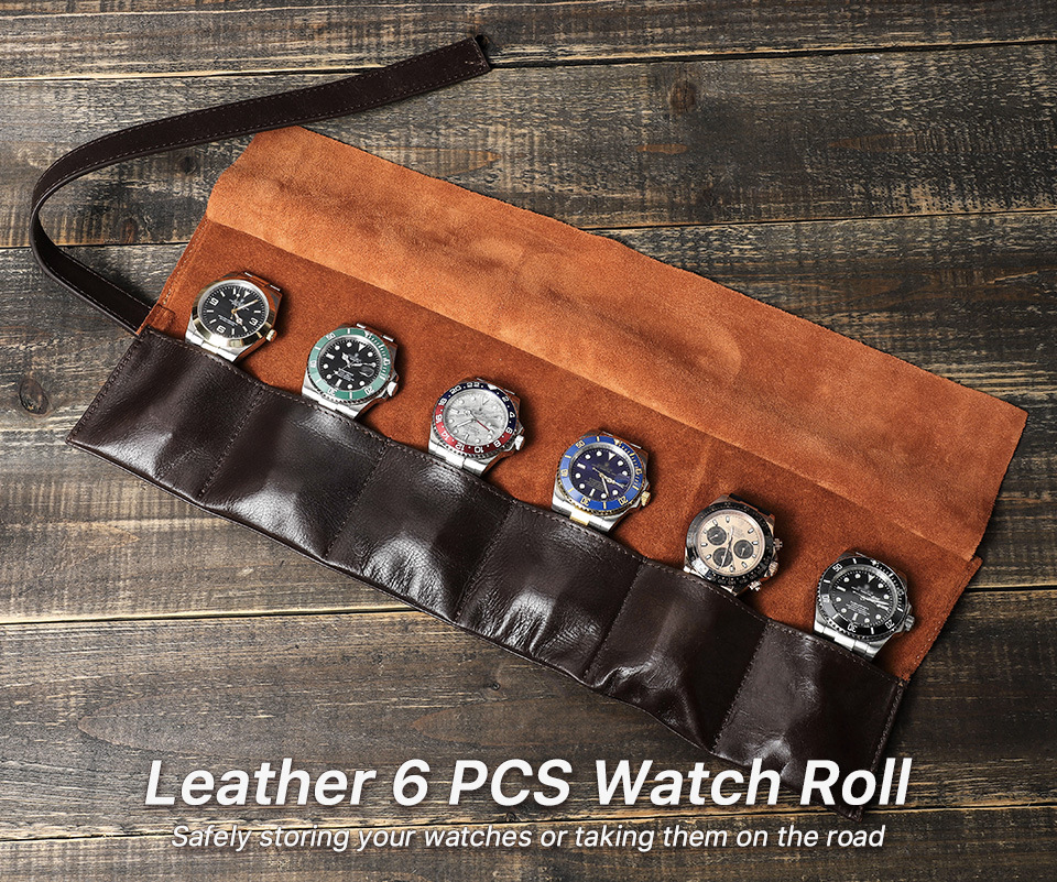 Luxury Wax Leather Watch Pouch with 6 Slots