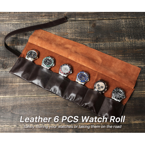 Luxury Wax Leather Watch Pouch with 6 Slots