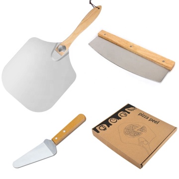 JinHaiYue High-Quality Wooden Handle Pizza Cutter, Shovel, and Foldable Aluminum Pizza Peel Set: The Ultimate Kitchen Tool for Pizza Lovers
