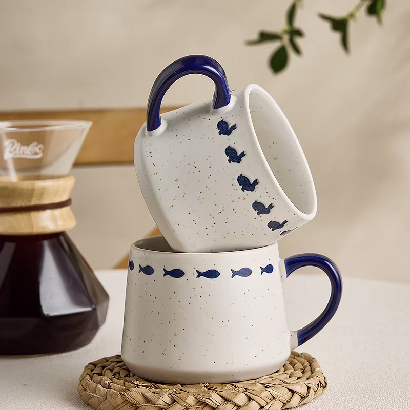 Blue Fish - Patterned Ceramic Mugs Set