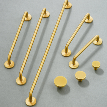 Minimalist Round Base Brushed Solid Brass Cabinet Pulls
