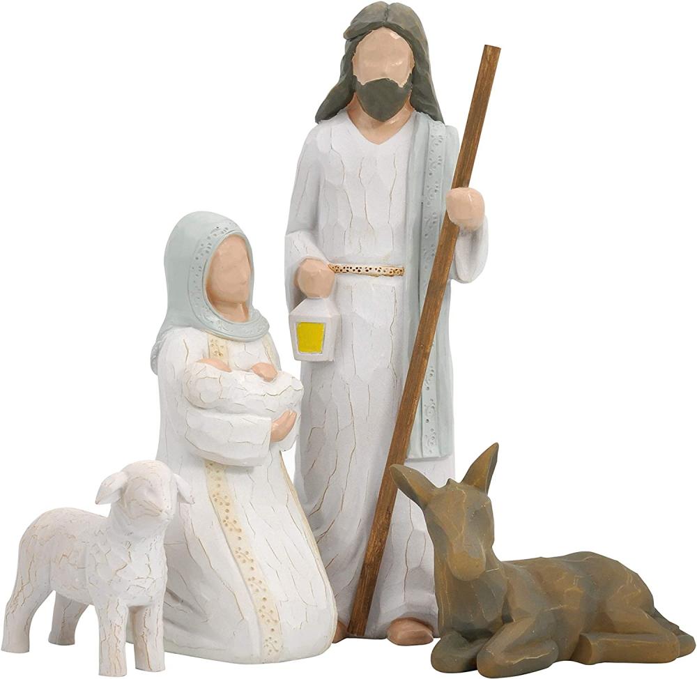 Mary ôm em bé Jesus, lừa và một con cừu