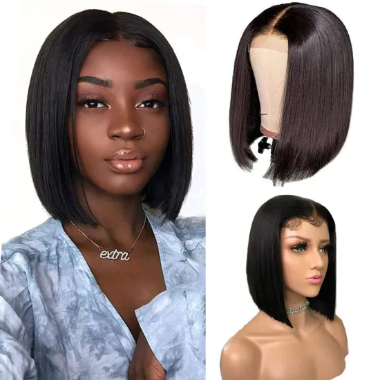 Short Bob Wig Human Hair 4x4 Glueless Straight Bob Lace Front Wigs  Brazilian Virgin Lace Closure wigs For Women Natural Color