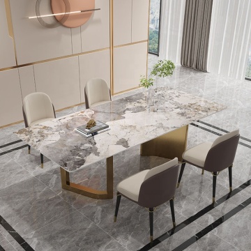 Modern Chinese Restaurant Table: Luxury Marble Top Stainless Steel Base Rectangular Dining Table