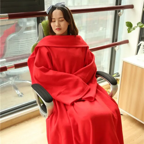 Microfiber Plush Flannel Fleece Wearable Blanket With Sleeves Adult TV Relaxation Blankets