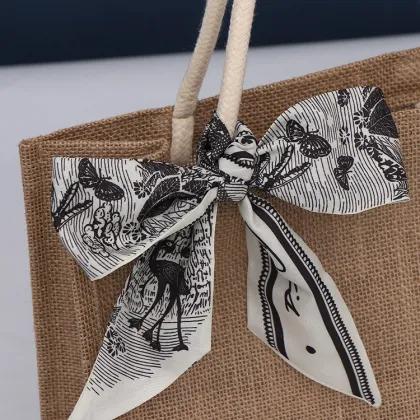 Custom Logo Design Hessian Jute Patchwork Canvas Tote Bag