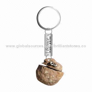 Brown Pebble Doll Type 3D Keychain, Aluminum Alloy Ring and Drop, Drop with Radium Laser Printing