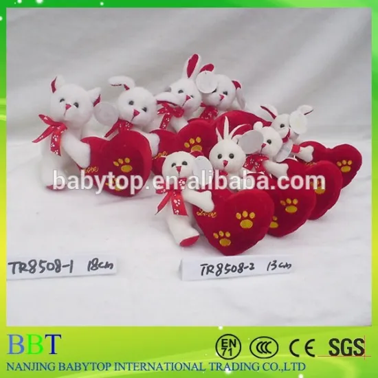 cute mini plush rabbits with red heart, Valentine promotion gifts