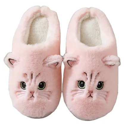 Cute Cartoon Plush Slippers - Factory Wholesale Warm Cat Slippers for Women