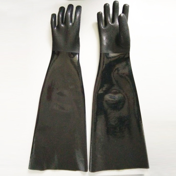 Heavy Duty Cotton Lined Black PVC Długi rękaw Rękawice robocze