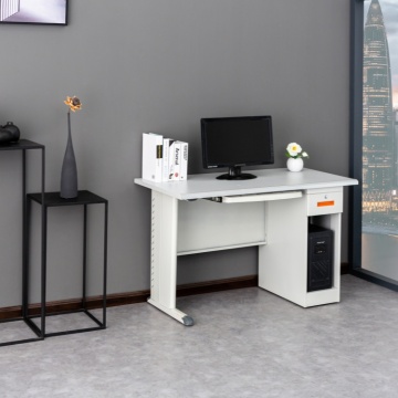 Tất cả các bàn văn phòng kim loại: Bảng máy tính đơn giản với giá sách cho văn phòng bác sĩ