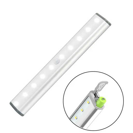 Wireless LED Under Cabinet Light with PIR Motion Sensor - 10 LEDs for Wardrobe Night Lighting