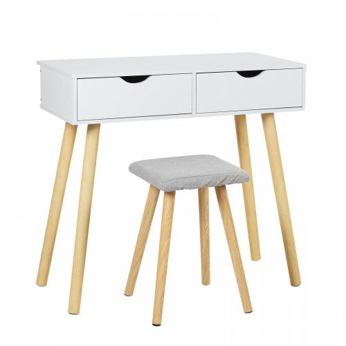 Ensemble de table de maquillage de vinaigrette en bois blanc avec chaise