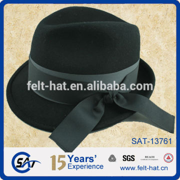 2015 black pure wool felt fedora hat