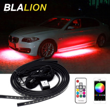 4pcs Car Underglow Led Strip Light Kit APP/ Remote Control RGB Color Atmosphere Decorative Lamp Led Ambient Light Auto Backlight