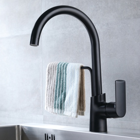 Placement Brass Matte Black Single Handle Kitchen Faucet