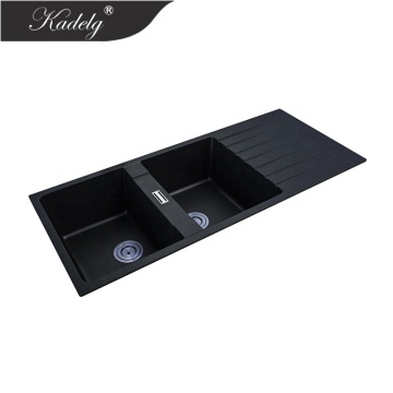 China Wholesale Modern Double Bowl Handmade Black Composite Granite Sink