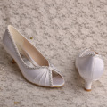 Bridal Peep Toe Shoes Vit Satin