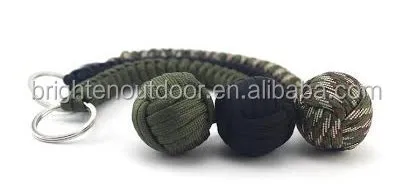 Outdoor Braid Paracord Monkey Fist Self-Defense Keychain with Steel Ring