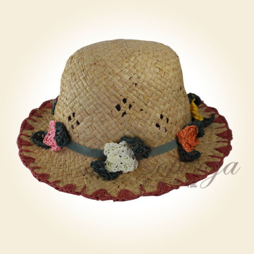 children's raffia straw hat with flower decoration