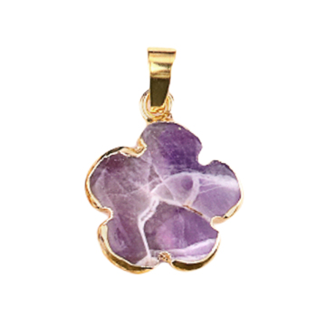 Amethyst 20MM Flower Wrapped Golden Stone Pendant for DIY Making Jewelry