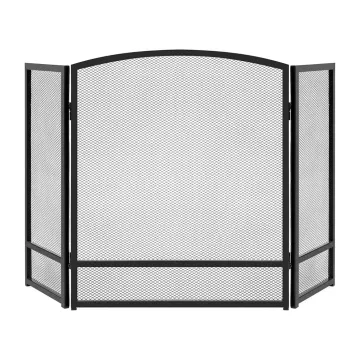 Black 3 Panel Folding Fire Spark Guard Grate Guard Fireplace Screen Wire Mesh