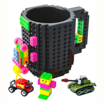 Feiyou hot selling 350ML Cylinder shape Creative Brick Mug Eco-friendly Material DIY Building Blocks plastic Coffee Cup mug