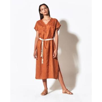 short sleeve embroidered solid women's one-piece dress