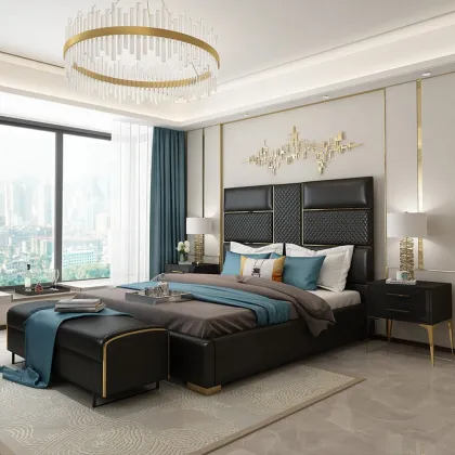 Customizable Modern Luxury Bedroom Furniture - Golden Stainless Steel Bed