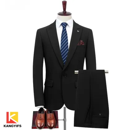 Black Single-Breasted Business Suit for Men