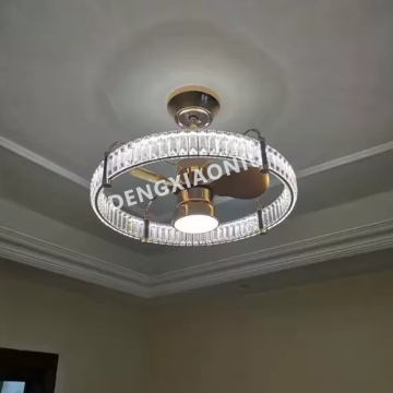 Modern Leafless Bedroom Ceiling Fan with Light and Crystal Design