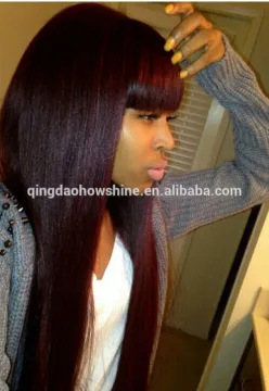 Top Beauty European Human Hair Color 99J Full Lace Wig With Bangs