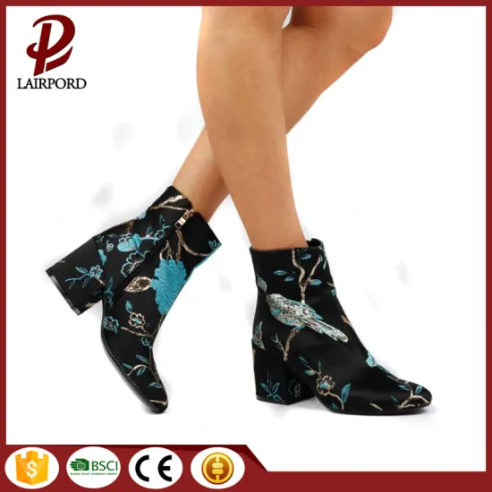 Printing ankle short fabric boots for women