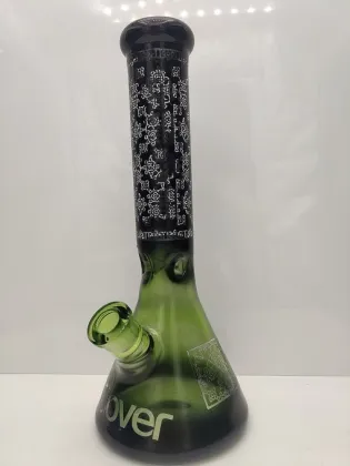Dark Green Glass Beaker Bongs with Simple Drawing