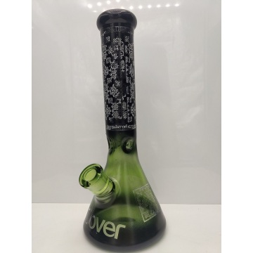 Dark Green Glass Beaker Bongs with Simple Drawing