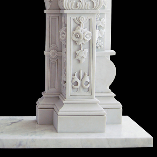 Hand Carved White Marble Mantel Floral Reliefs Artisan