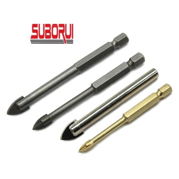 SUBORUI 1/4 Inch Hex Shank 6mm Single Cross Carbide Tip Drill Bit for Glass and Ceramic Tiles