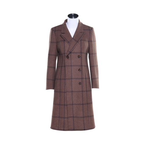 2020 Winter double breasted wool coat fabric Trendy Design plaid women wool coat long wool coat fabric