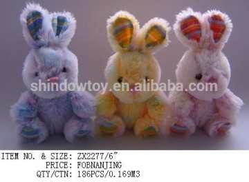 cute and lively stuffed customized plush rabbit with a long ear pink and purple and yellow color