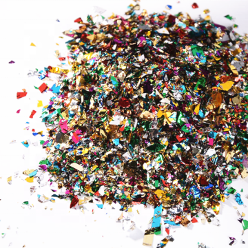 Colorful Illusion Candy Paper Fragments: Sparkling Glass Sticker & Diamond Lens Ornament Design