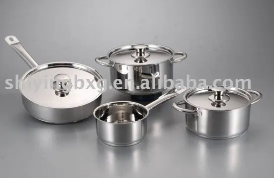 7pcs sandwich bottom stainless steel cookware with flat s.s lid