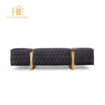 Modern Luxurious Living Room Bench with Stainless-Steel Frame and Live Edge