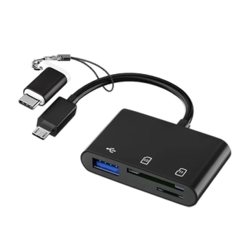 3-in-1タイプCマイクロUSB OTGカードリーダーケーブル-SD/TFカードリーダーとデータ転送用USBコネクタ