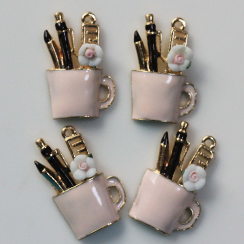 DIY Fashion Legierung Emaille Kosmetik Cup Charms für Armband, Metall baumeln Bleistift Cup Anhänger Ohrring Schmuckherstellung