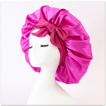 Satin Bonnet with Tie Band for Curly Hair - Black