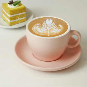 Matte Pink Porcelain Coffee Cup and Saucer Set with Custom Logo