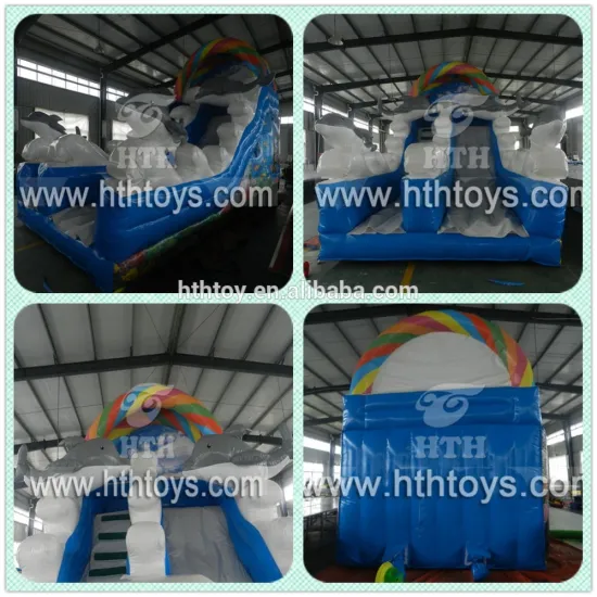 Dolphin themed blue color inflatable slide for sale                        
                                                                                Supplier's Choice